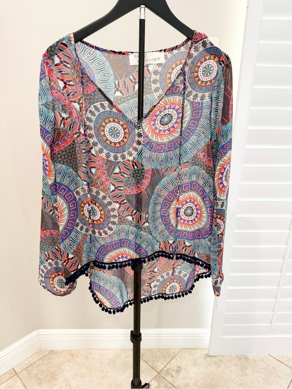 Boho Medallion Print V-Neck Top in Multicolor Festival Eclectic Made in USA